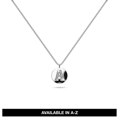 Solid 925 Sterling Silver Initial Alphabet Personalised Disc Necklace